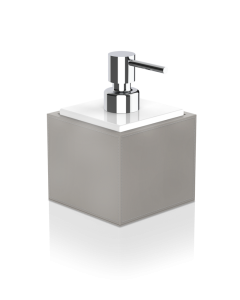 Sæbedispenser taupe, 430ml, kunstlæder 14,7x9,9x9,9