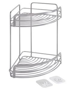 Hjørnehylde, 2 etager, Lux-origin, blankt stål-look