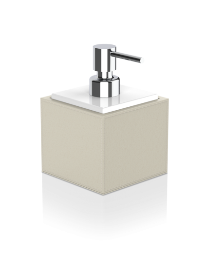 Sæbedispenser sand, 430ml, kunstlæder 14,7x9,9x9,9