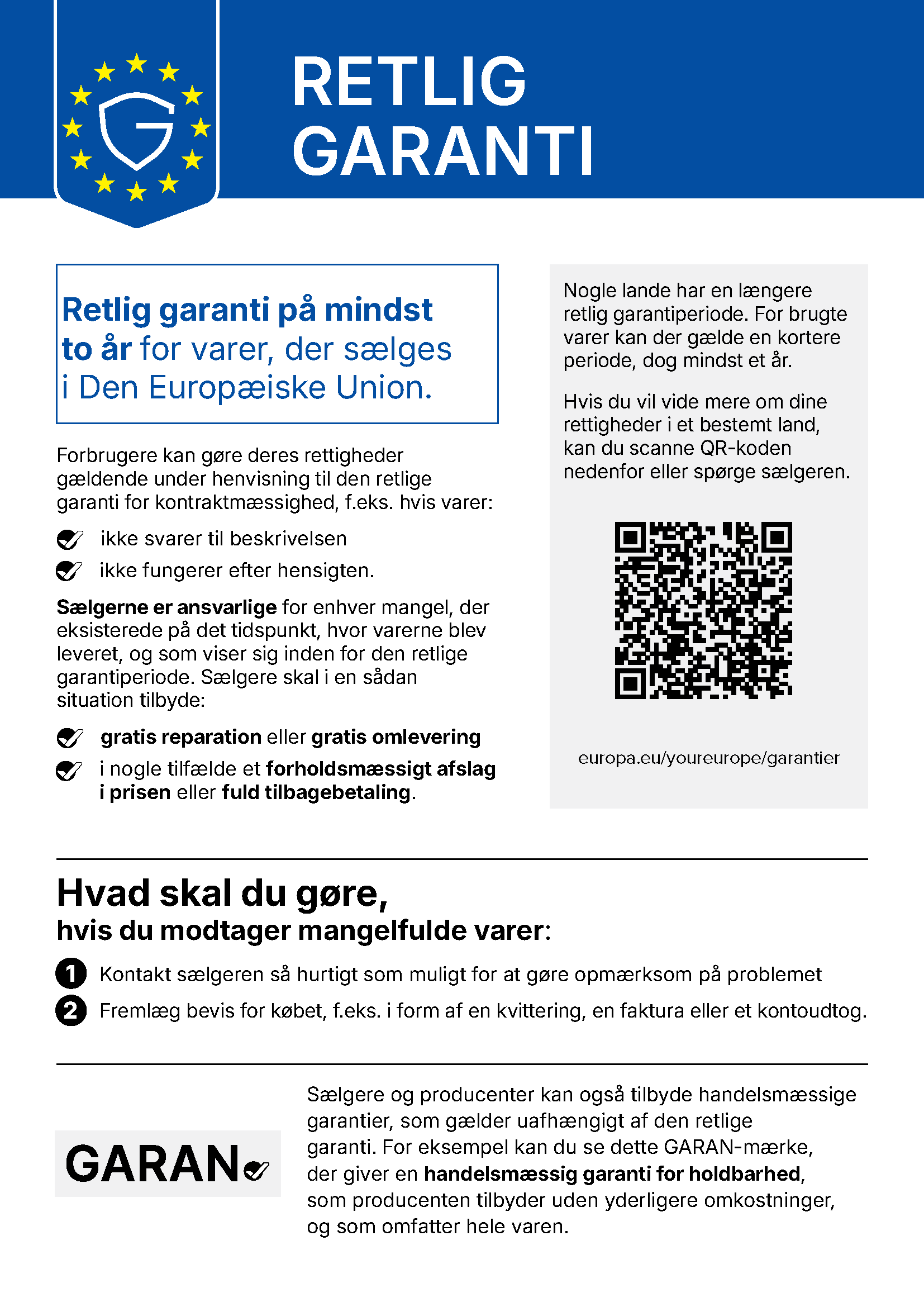 EU-meddelelse om retlig garanti – dine rettigheder ved mangler